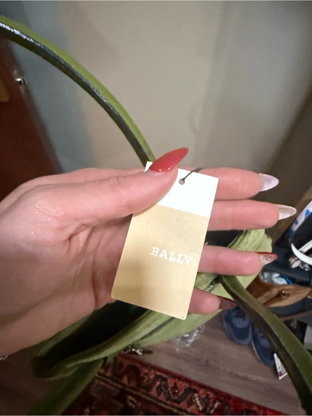 Bally Tanal 02 Avocado Green Pig Suede Leather Tote Made in Italy NWT Tag - Picture 6 of 7